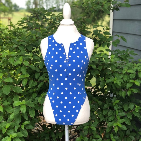 Vintage 80’s Gitano High cut leg cutout back swimsuit polka dot blue & white